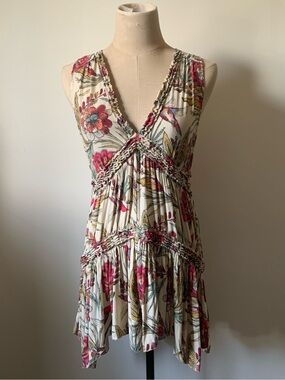 Free People Purple Haze Bohemian Tunic Top w/ Hummingbird and Floral Print